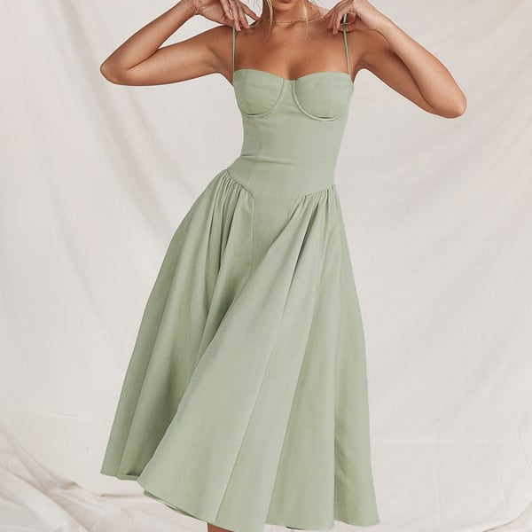 Abito Midi Pieghettato – Corpetto Strutturato Tasche