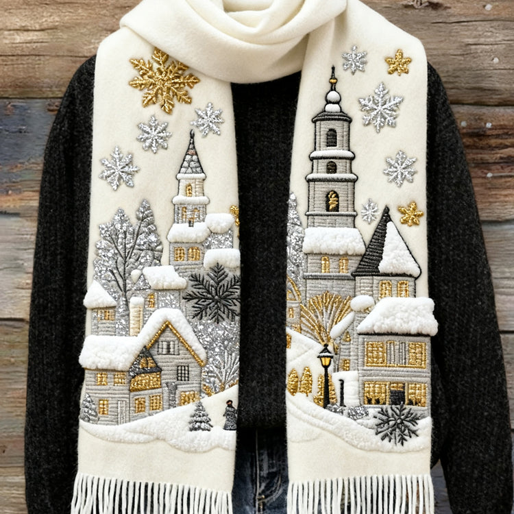 Sciarpa da donna lavorata a maglia con ricamo natalizio