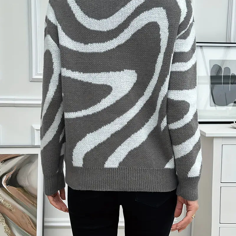 Maglione Elegante a Righe Color Block con Collo a Giro