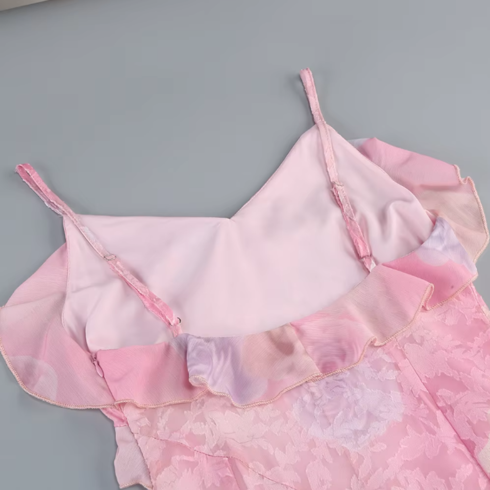 Abito Senza Maniche Floreale con Balze