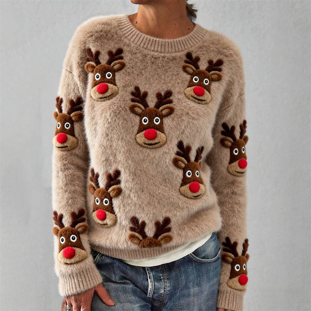 Maglione da Donna in Maglia con Design di Renna Peluche Natalizio