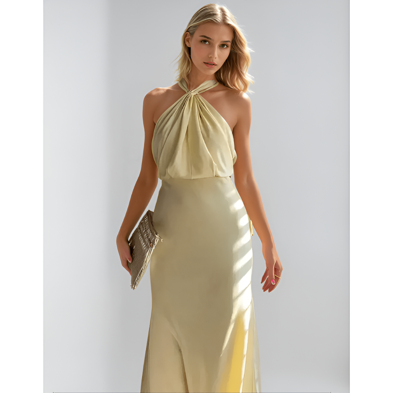 Abito Maxi Raso con Scollo all'Americana – Elegante