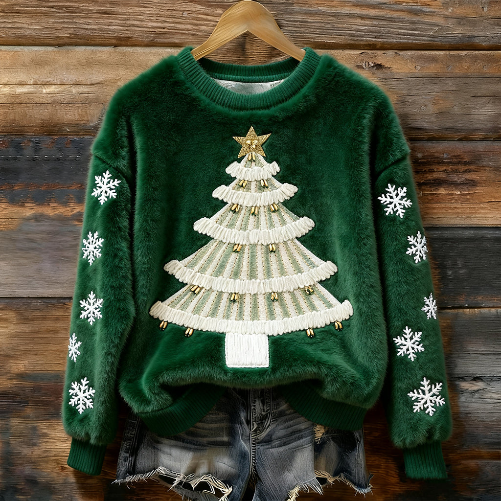 Adorabile Pullover Plush a Forma di Albero di Natale Lavorato a Maglia