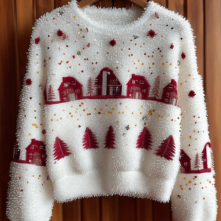 Pullover Plush a Maglia Adorabile con Albero di Natale
