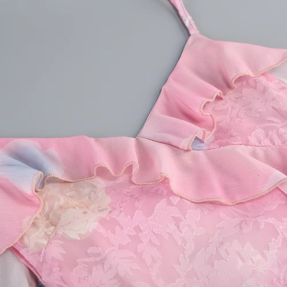 Abito Senza Maniche Floreale con Balze