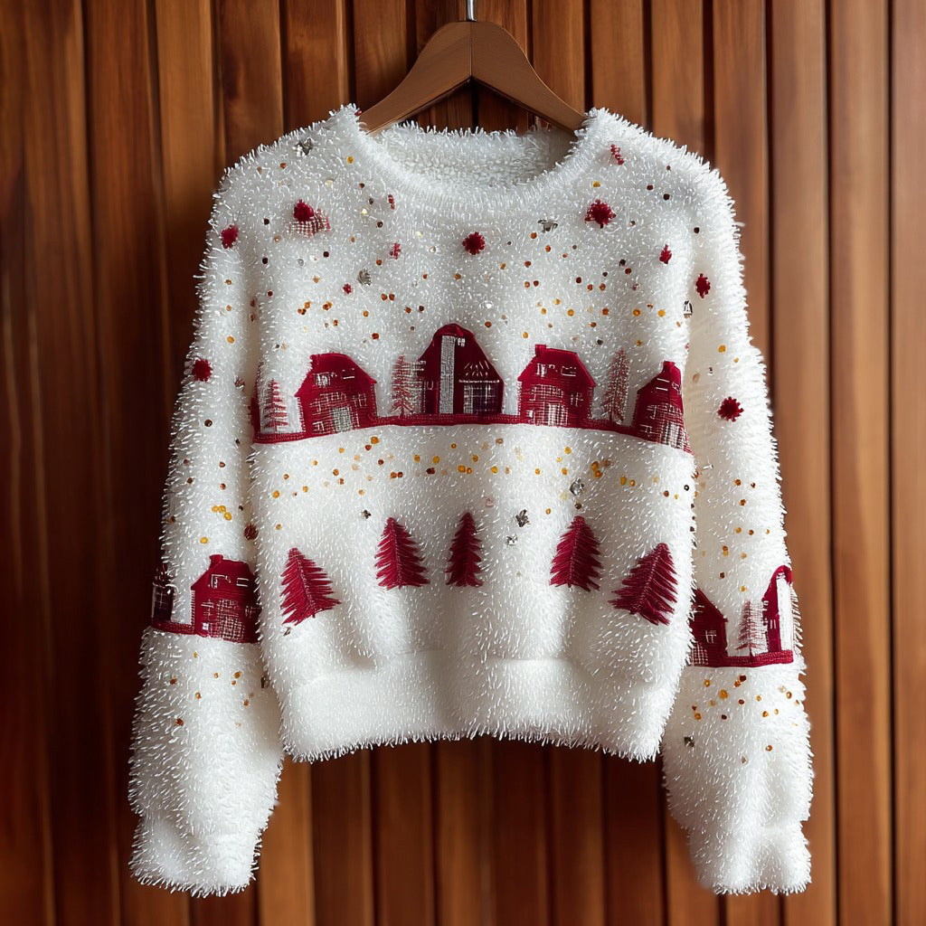 Pullover Plush a Maglia Adorabile con Albero di Natale