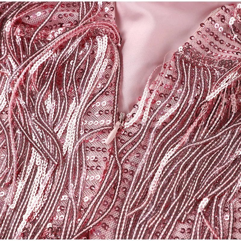 Miniabito con Frange e Piume – Spalline Sottili