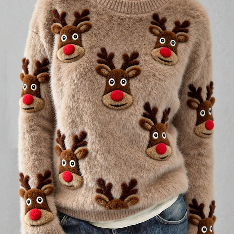 Maglione da Donna in Maglia con Design di Renna Peluche Natalizio