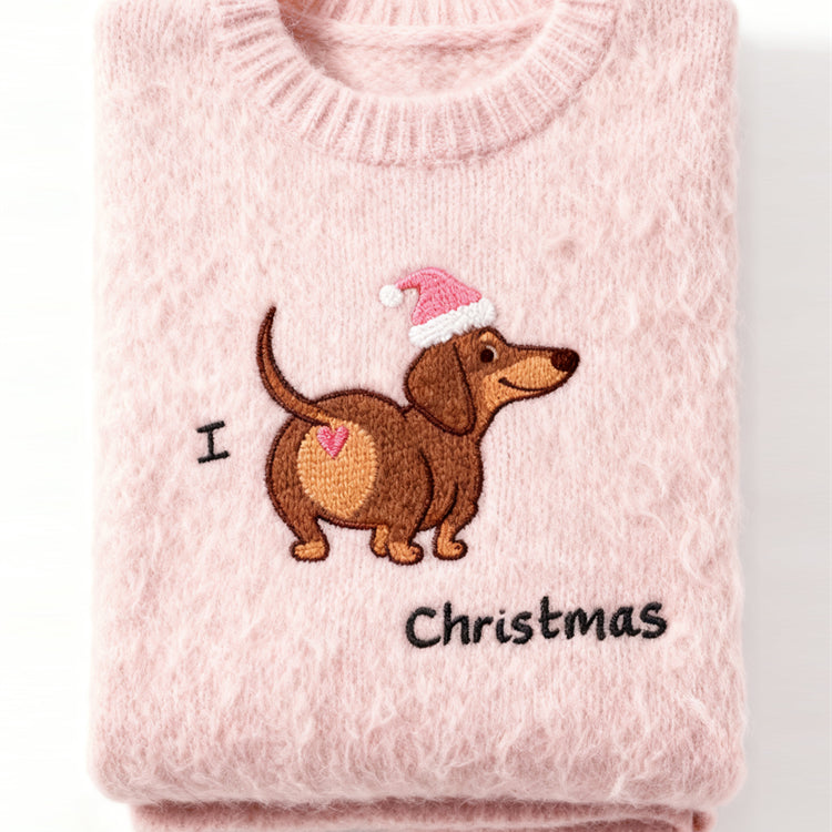 Maglione Ricamato per Bassotto Confortevole: Amo il Natale