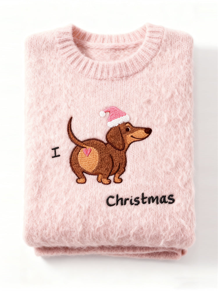 Maglione Ricamato per Bassotto Confortevole: Amo il Natale
