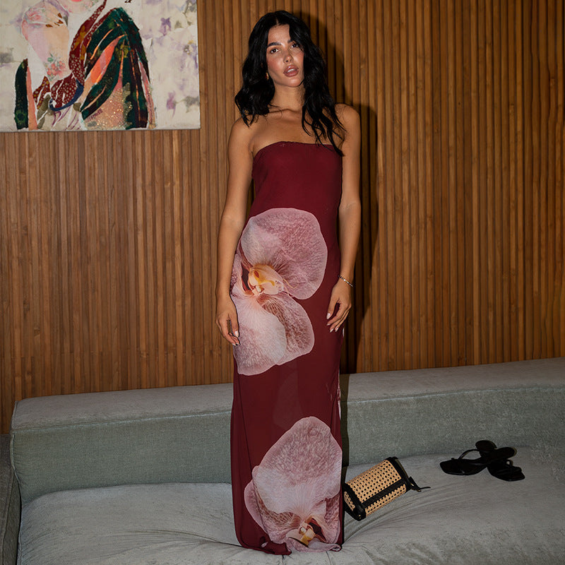 Abito Maxi Strapless con Stampa Floreale