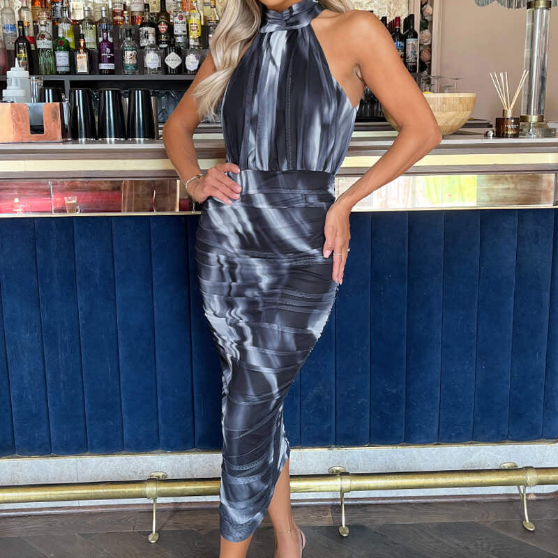 Abito Midi con Scollo Halter Sofisticato