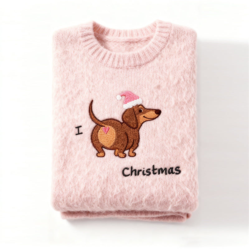 Maglione Ricamato per Bassotto Confortevole: Amo il Natale