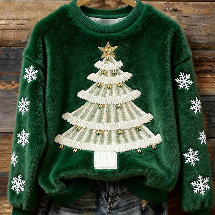 Adorabile Pullover Plush a Forma di Albero di Natale Lavorato a Maglia