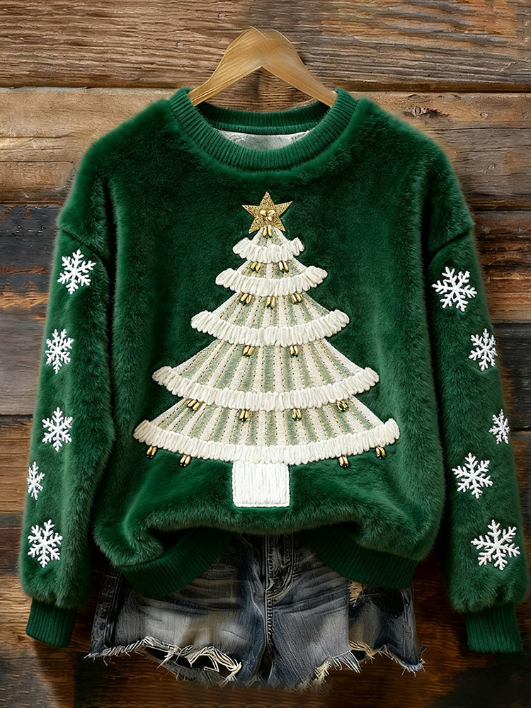 Adorabile Pullover Plush a Forma di Albero di Natale Lavorato a Maglia