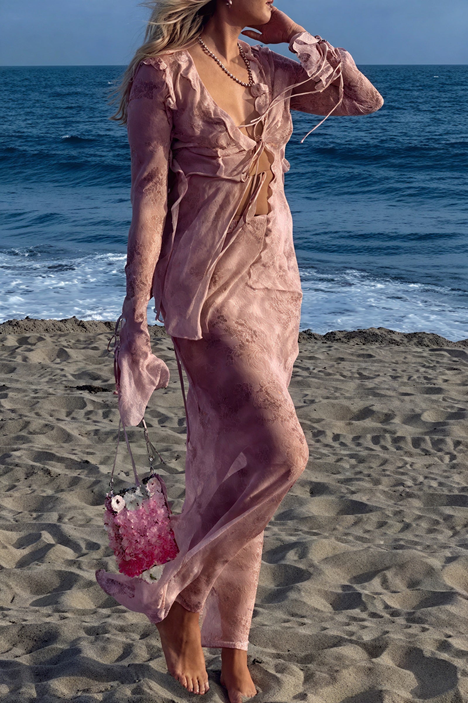 Abito Coordinato a Righe Testurizzate