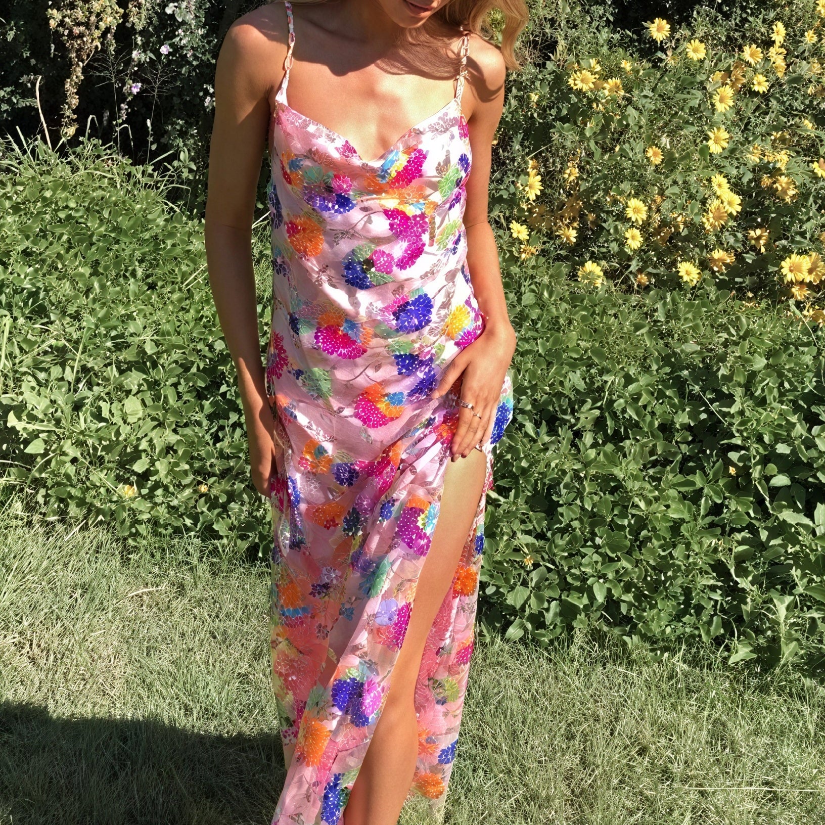 Abito Lungo Floreale con Schiena Scoperta