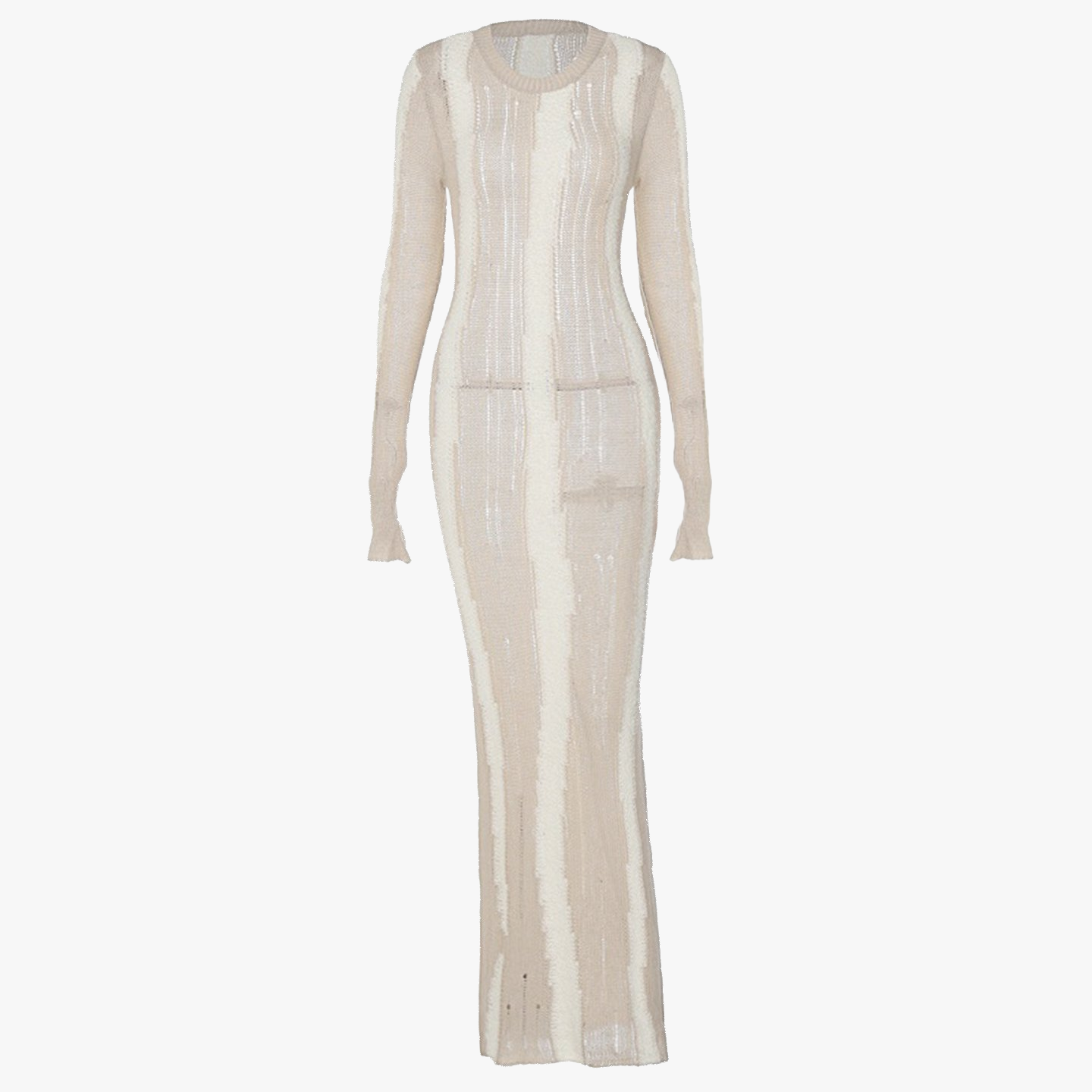 Abito Lungo a Costine con Dettagli Traforati