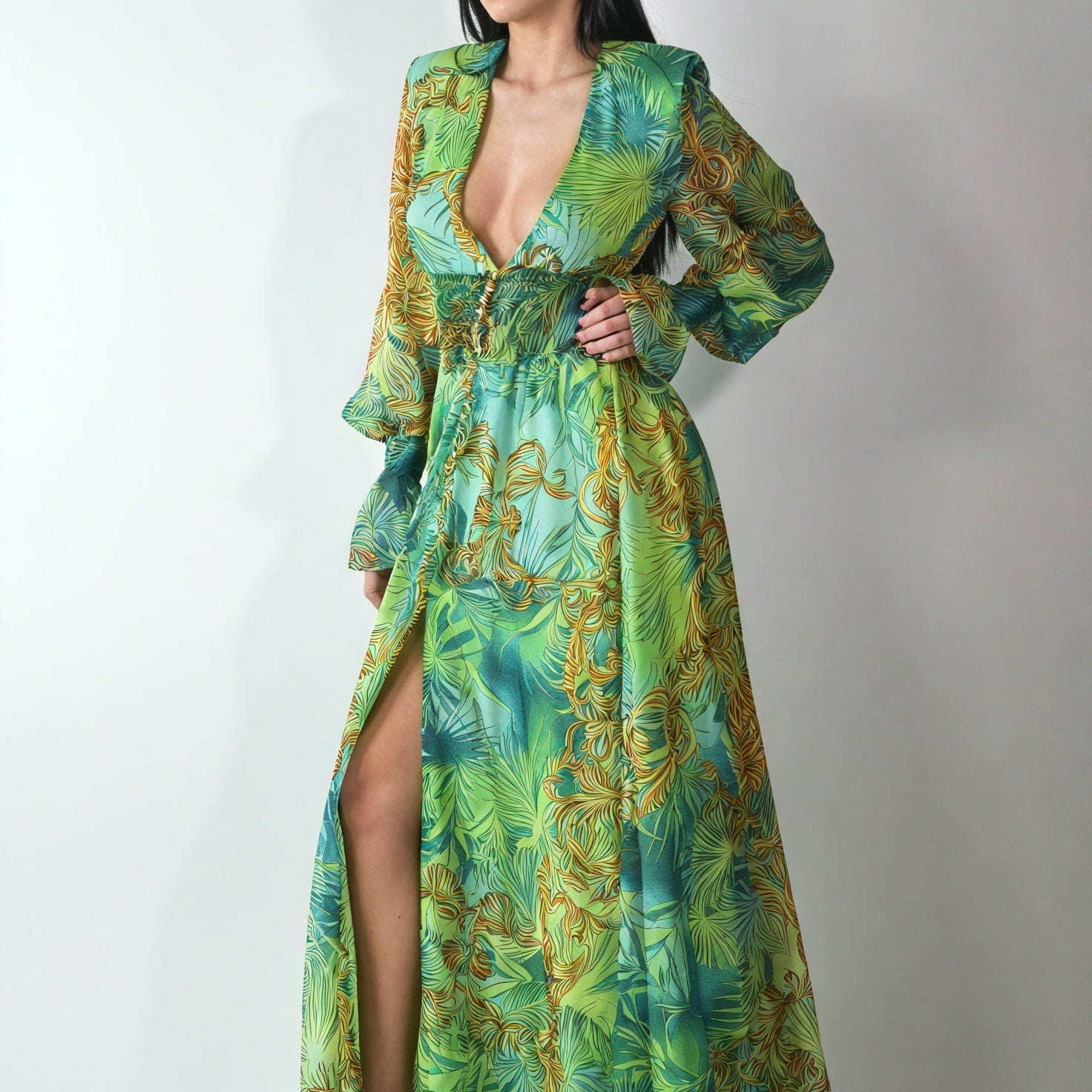 Abito Lungo con Motivo Astratto