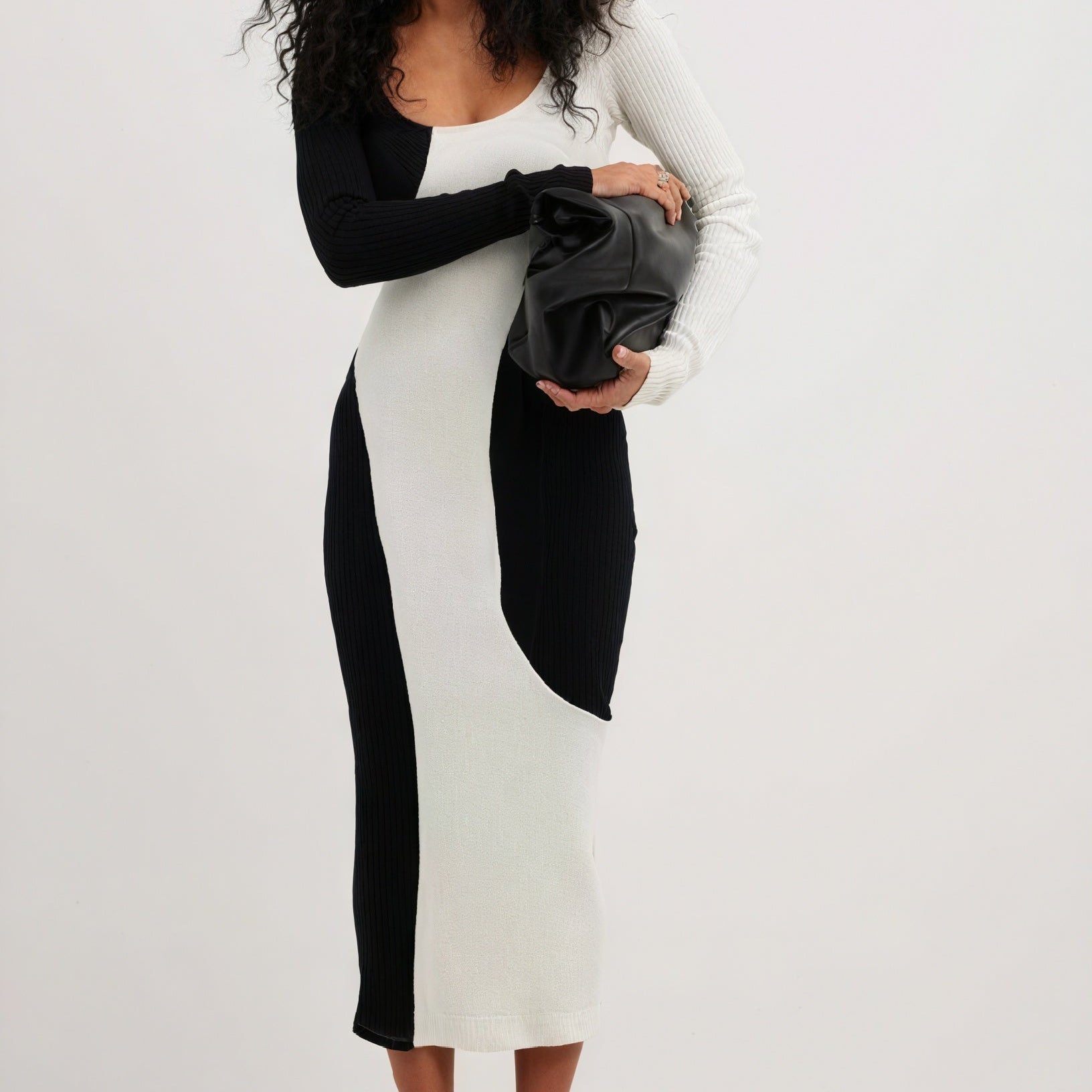 Abito Midi Bicolore a Costine