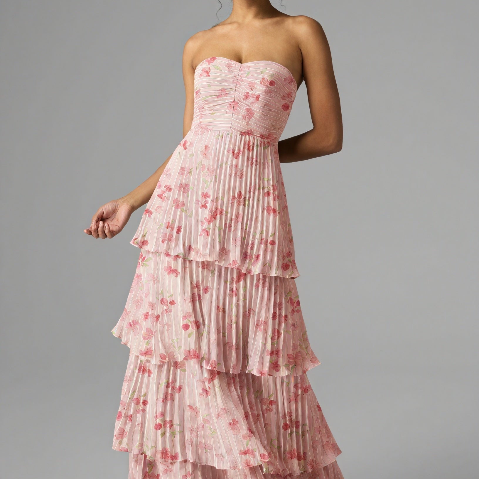 Abito Lungo Floreale con Volant