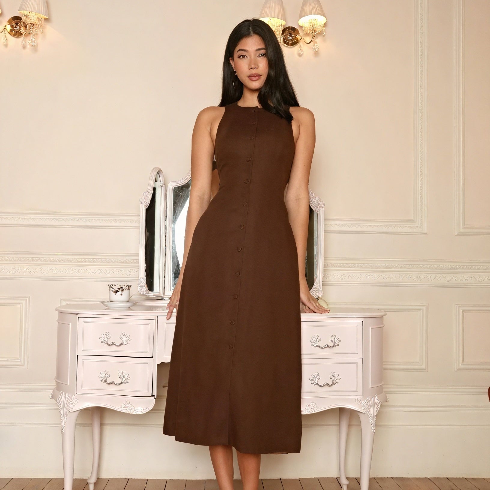 Abito Midi Abbottonato con Spacco