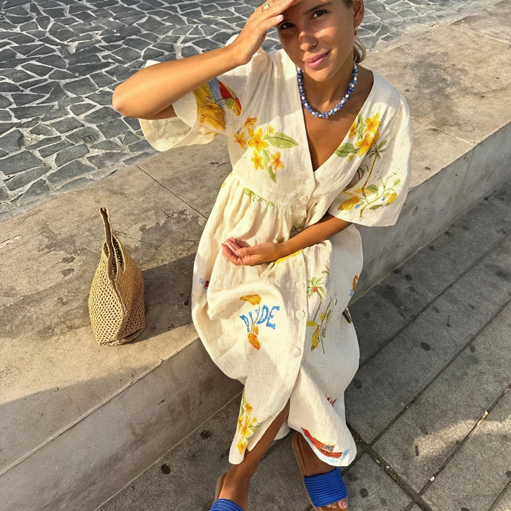 Abito Midi Stile Impero con Stampa Floreale