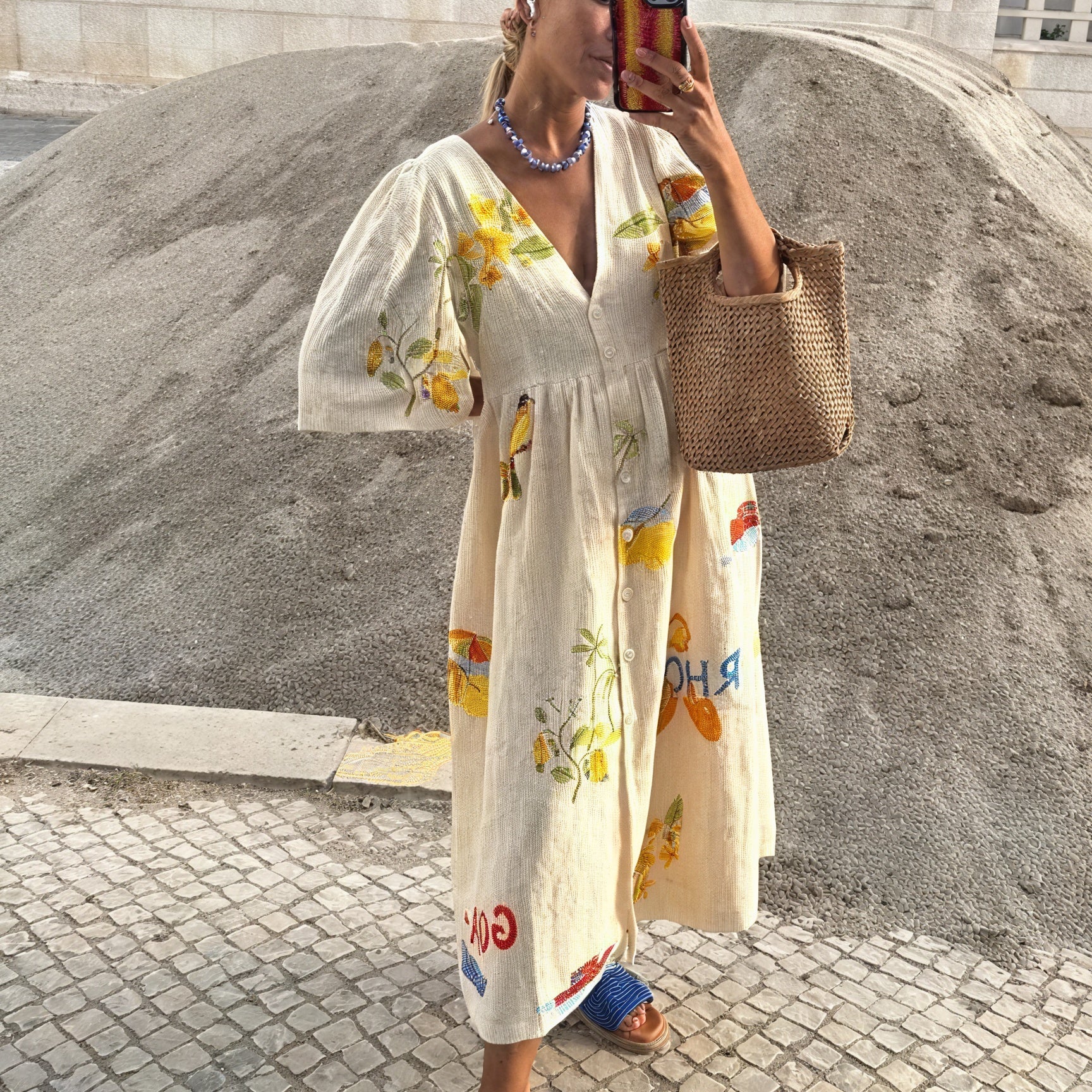 Abito Midi Stile Impero con Stampa Floreale