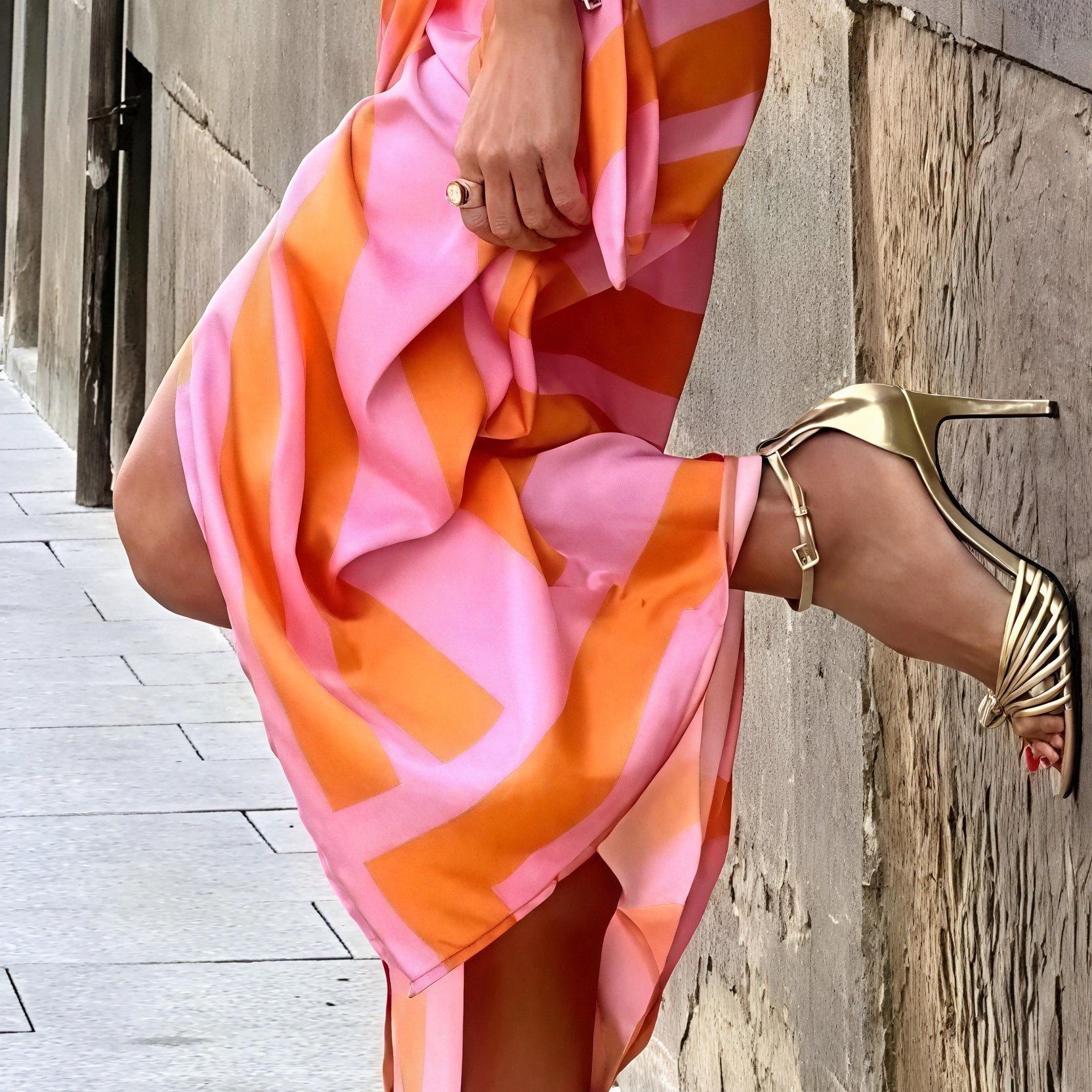 Abito Incrociato Righe Maniche Lunghe