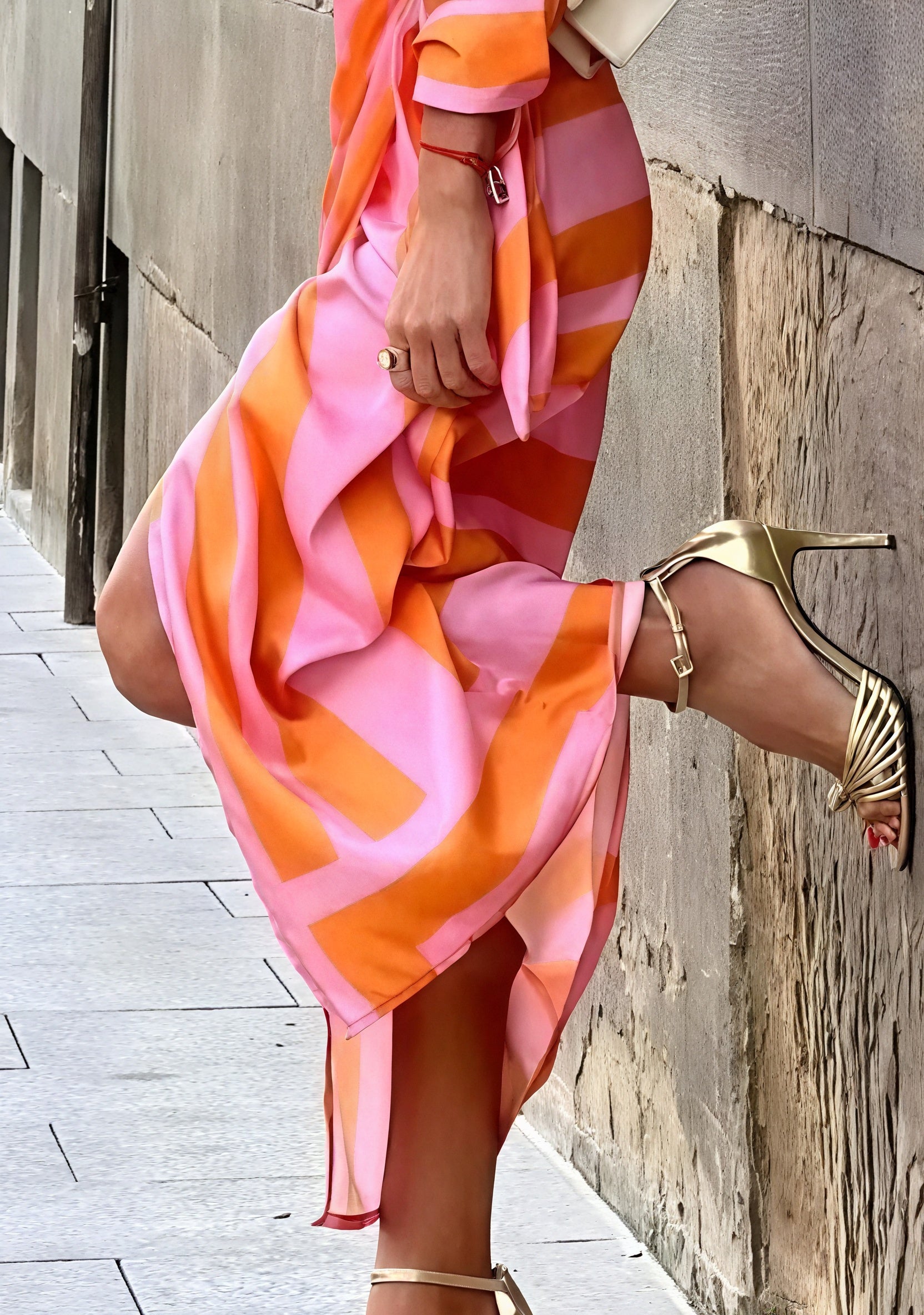 Abito Incrociato Righe Maniche Lunghe