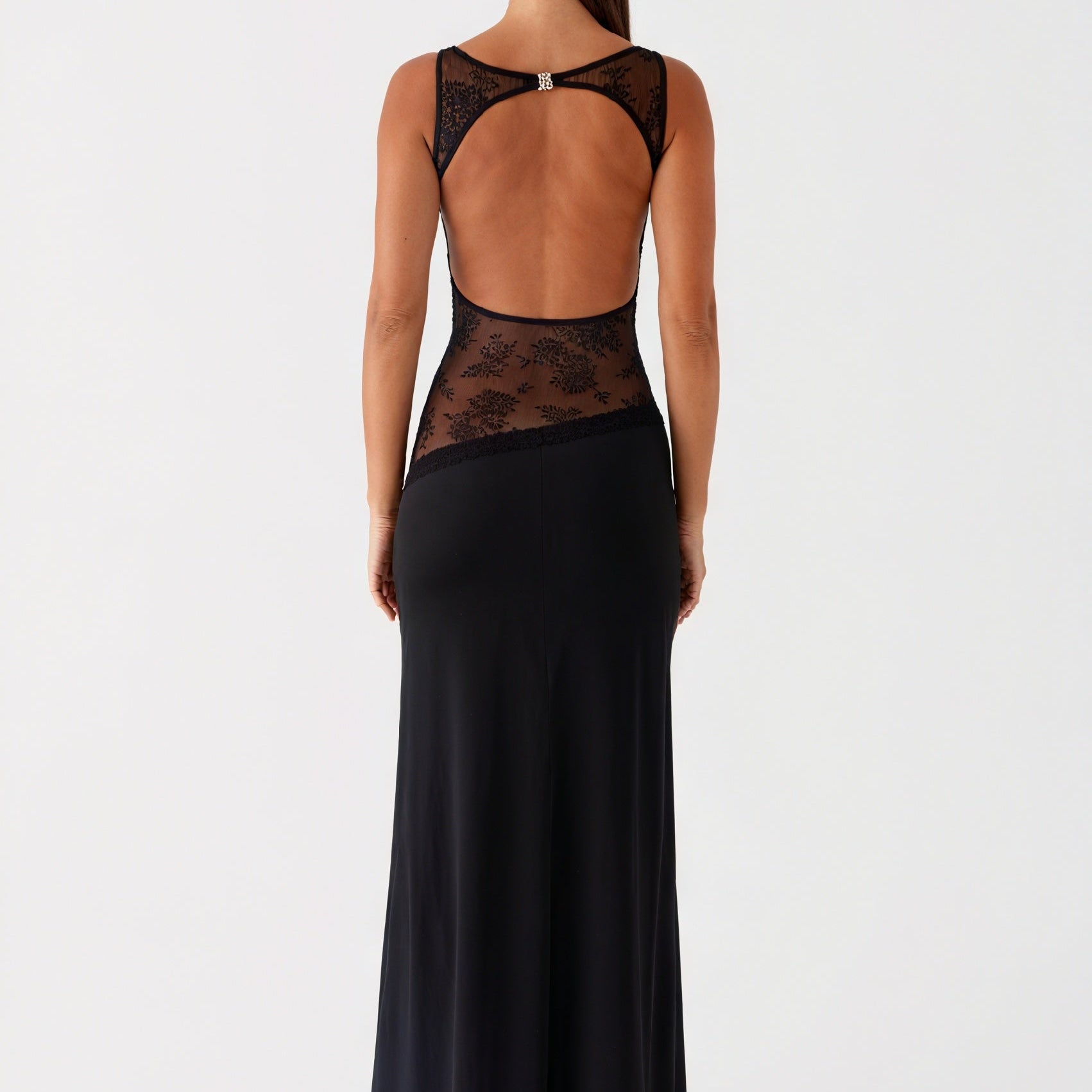 Abito Maxi Senza Maniche con Pannello in Pizzo