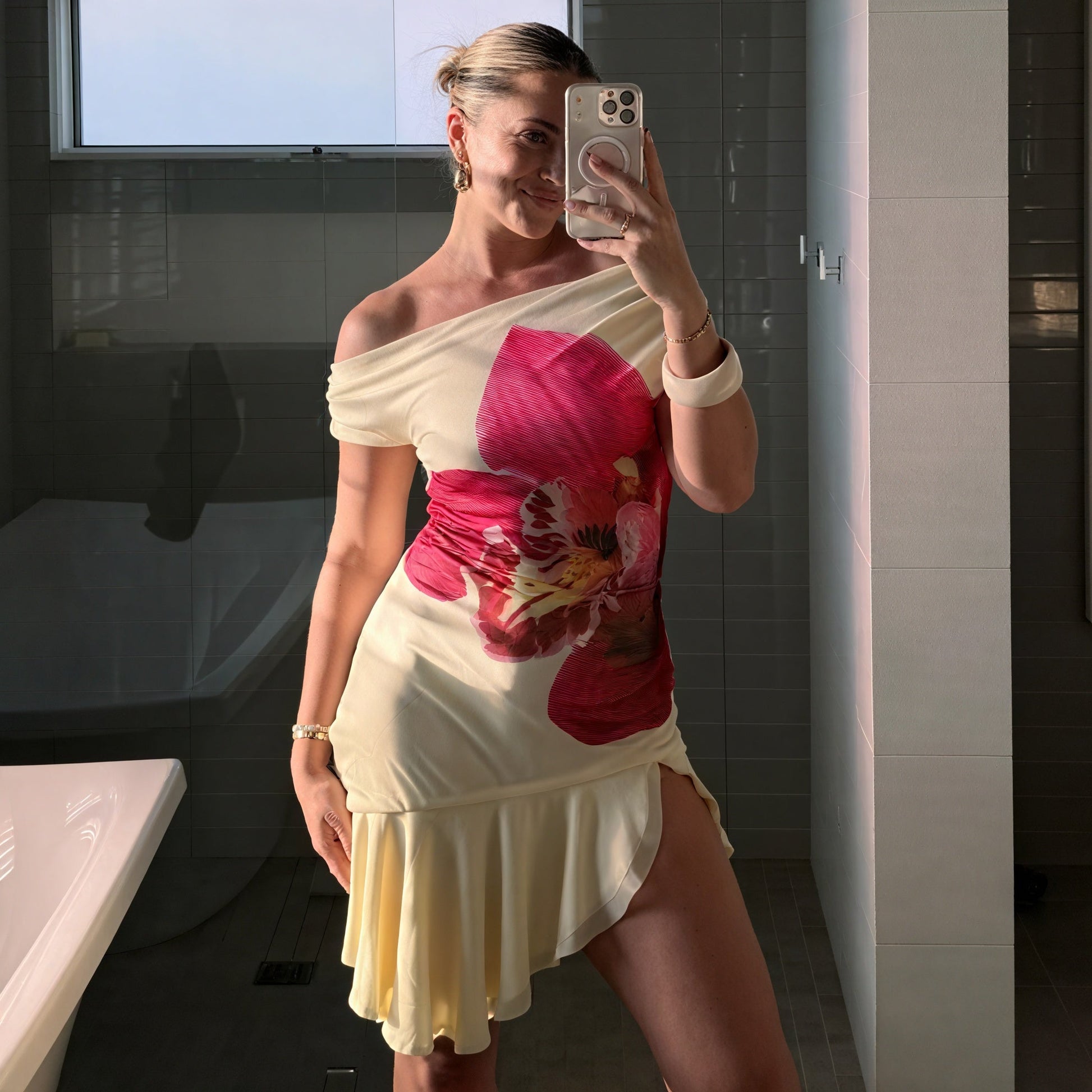 Abito Mini Asimmetrico Stampa Floreale