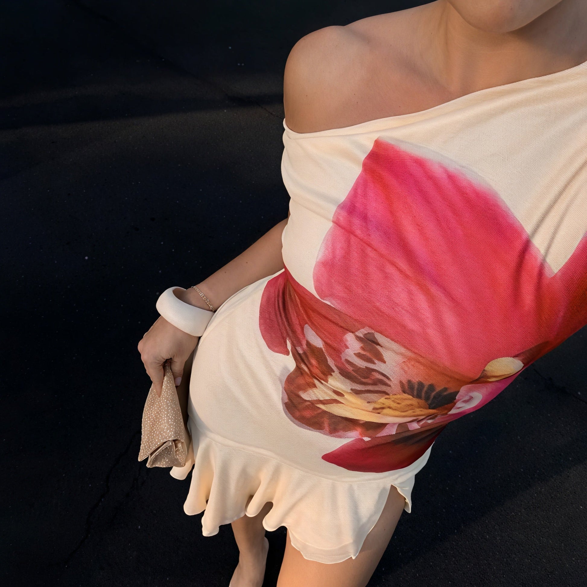 Abito Mini Asimmetrico Stampa Floreale