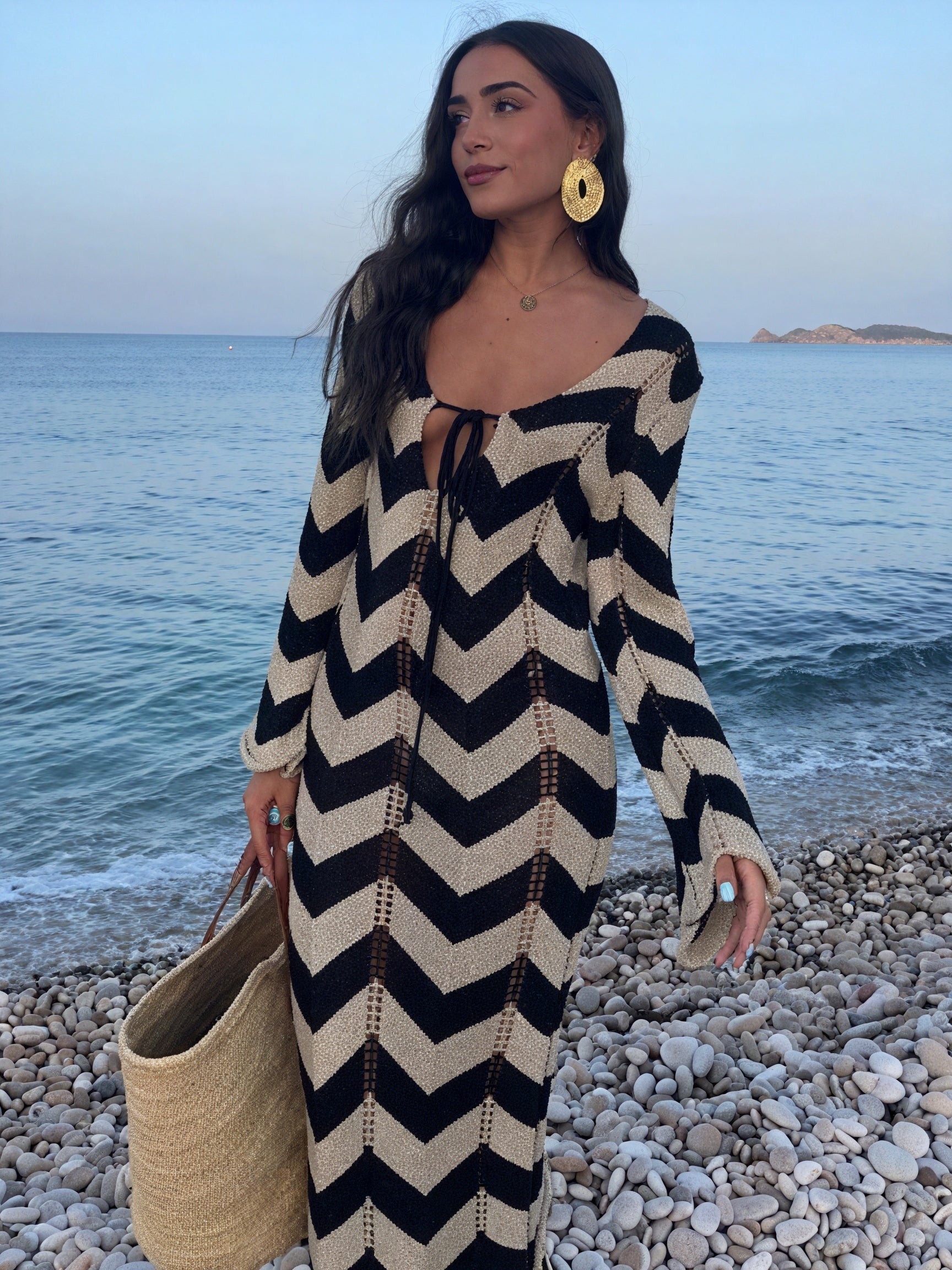 Abito Maglia Chevron Maniche Lunghe