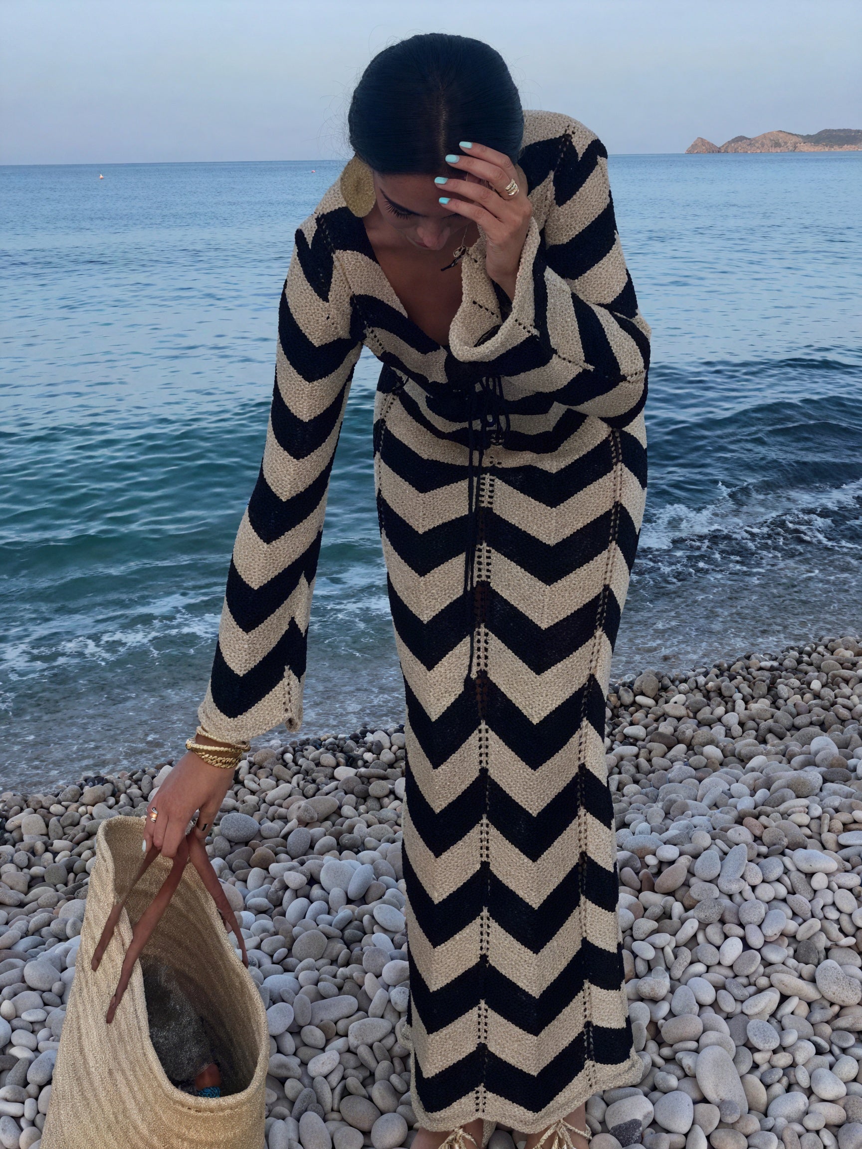 Abito Maglia Chevron Maniche Lunghe