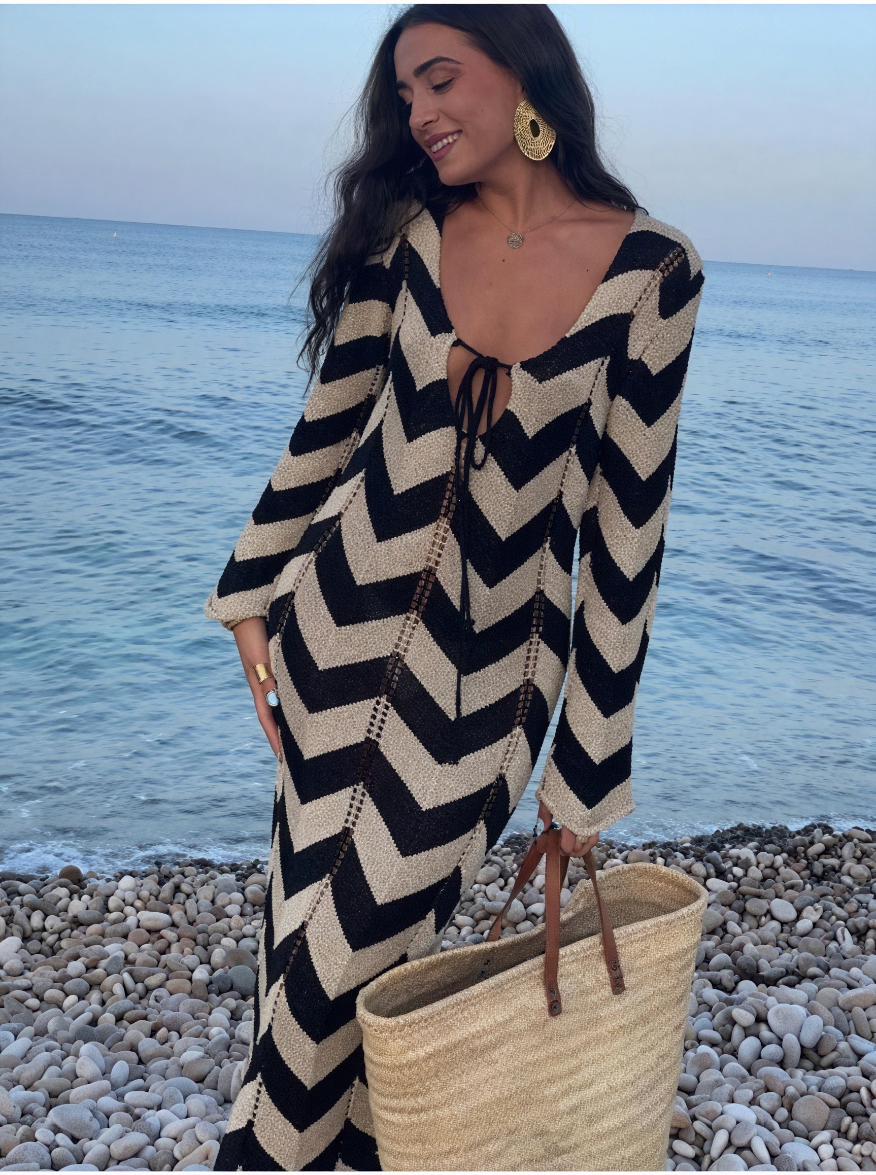 Abito Maglia Chevron Maniche Lunghe