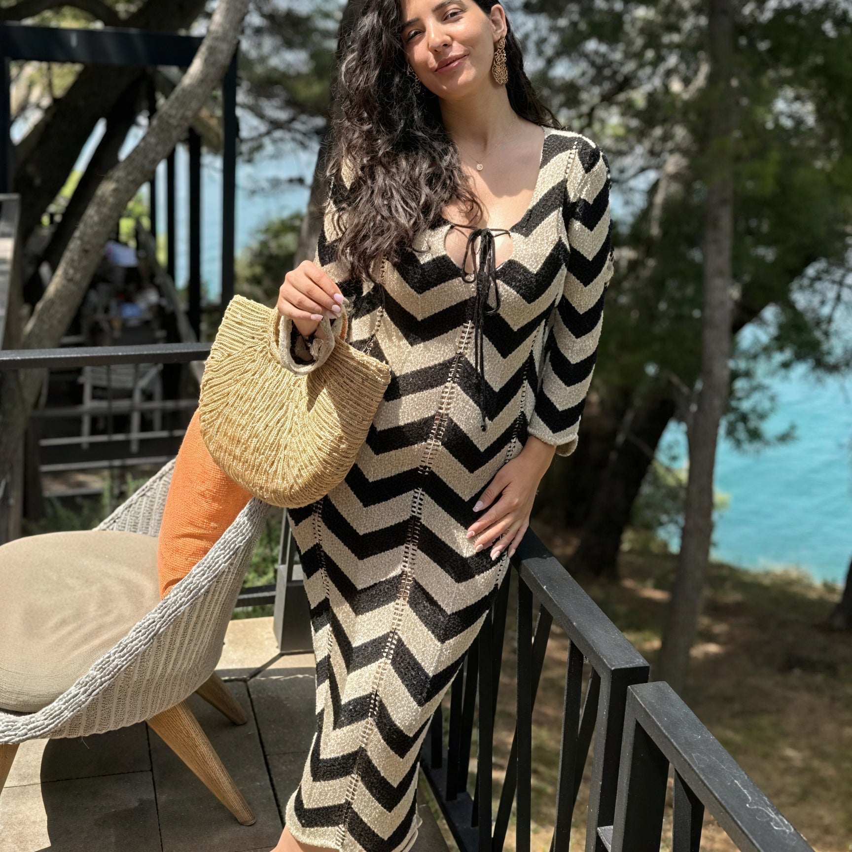 Abito Maglia Chevron Maniche Lunghe