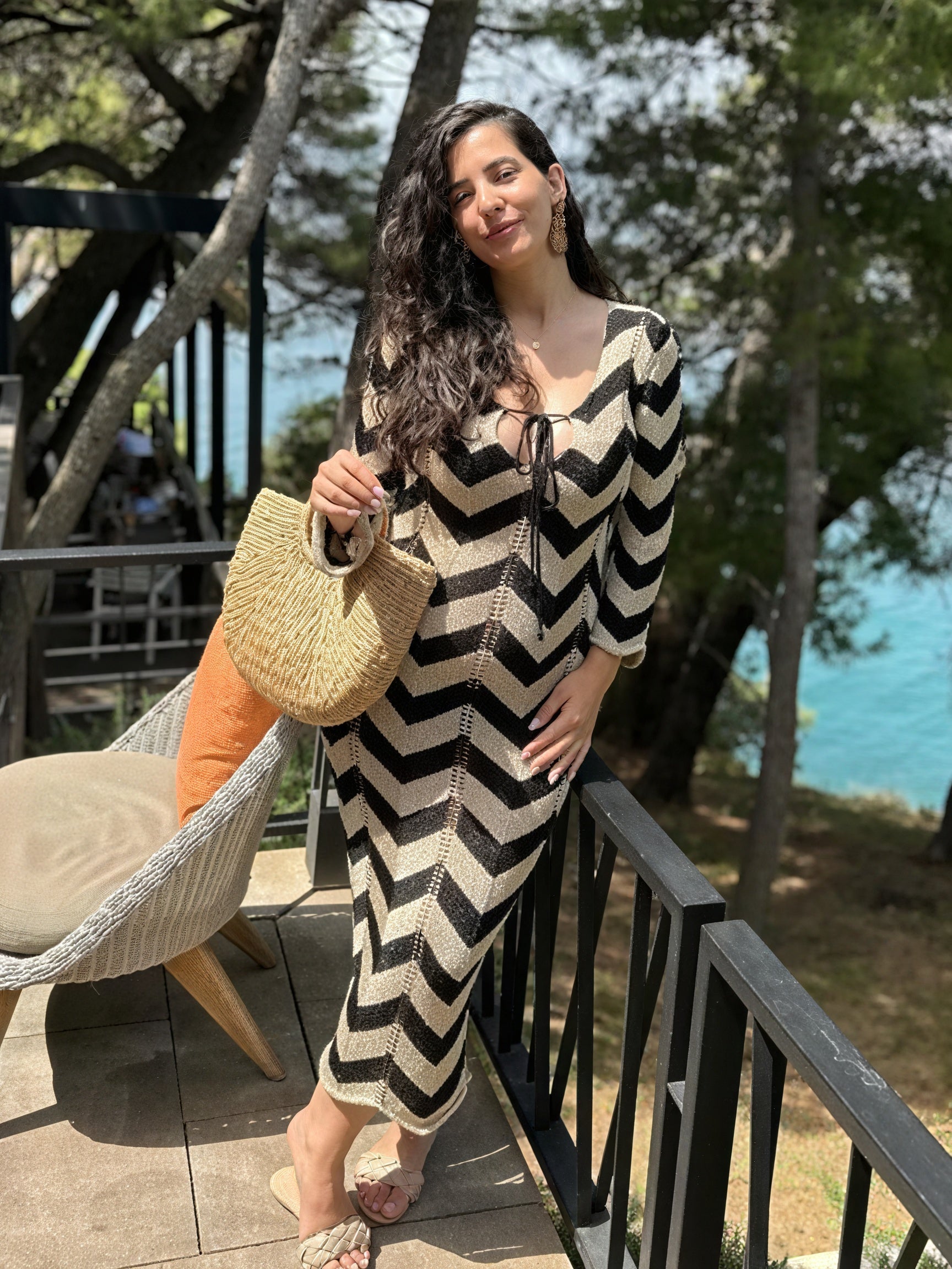 Abito Maglia Chevron Maniche Lunghe