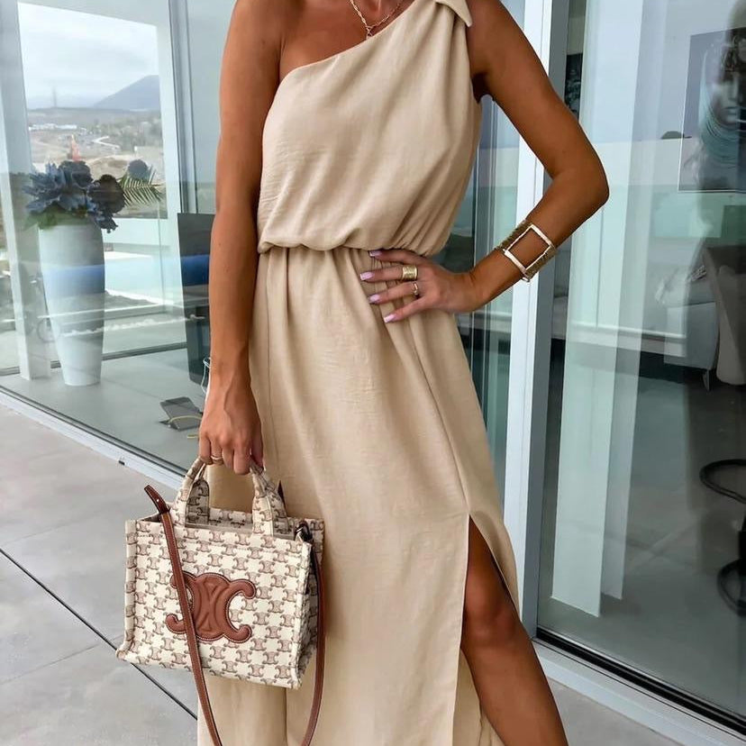 Abito Monospalla con Spacco e Cintura