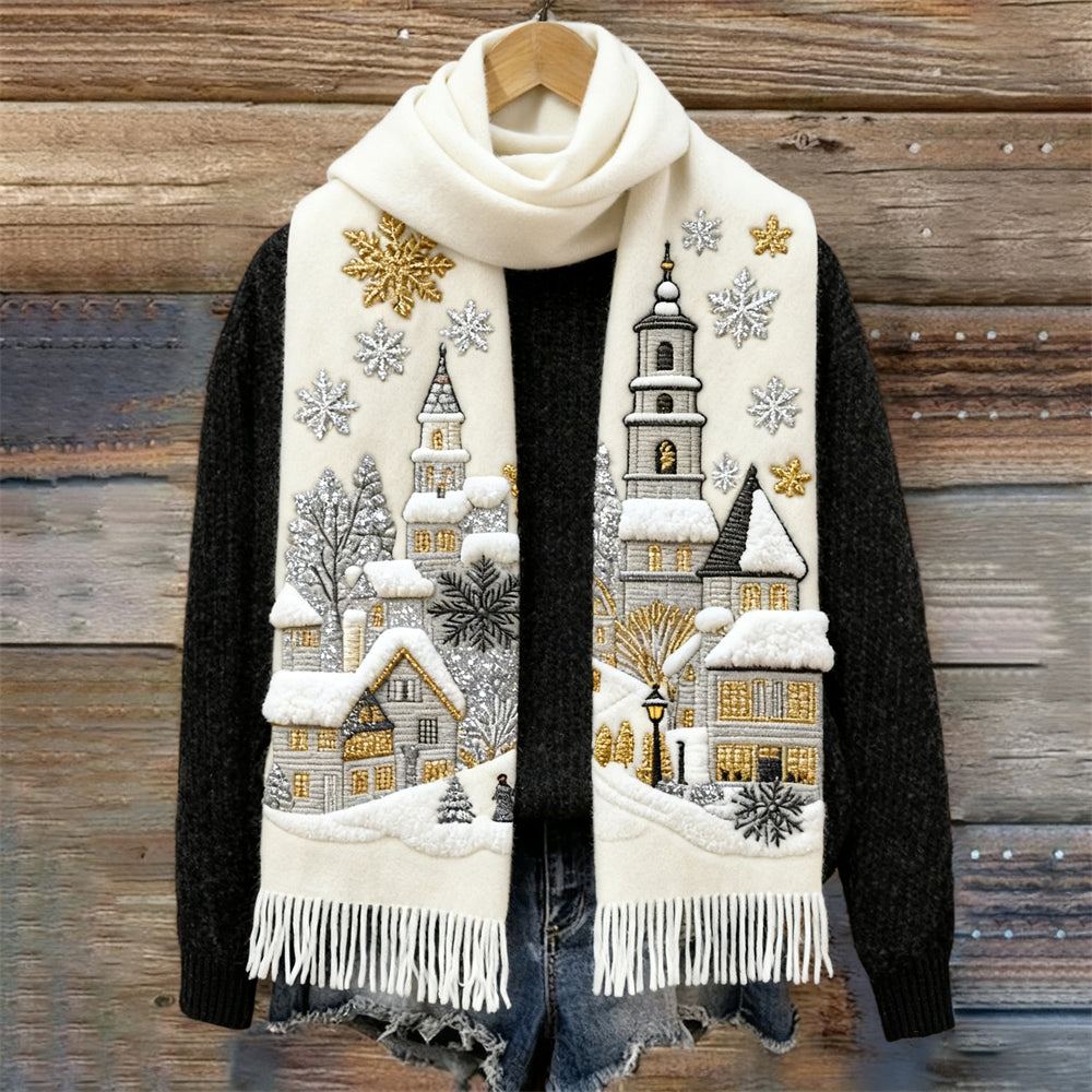 Sciarpa da donna lavorata a maglia con ricamo natalizio