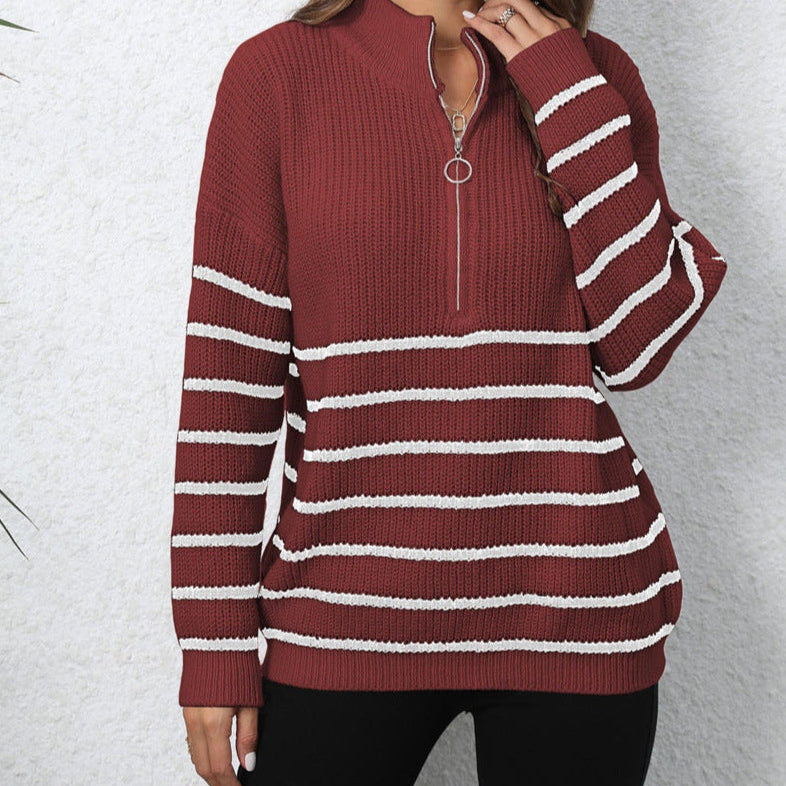 Maglione con Zip e Collo Alto a Maniche Lunghe
