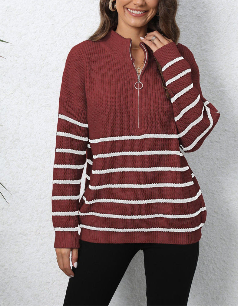 Maglione con Zip e Collo Alto a Maniche Lunghe