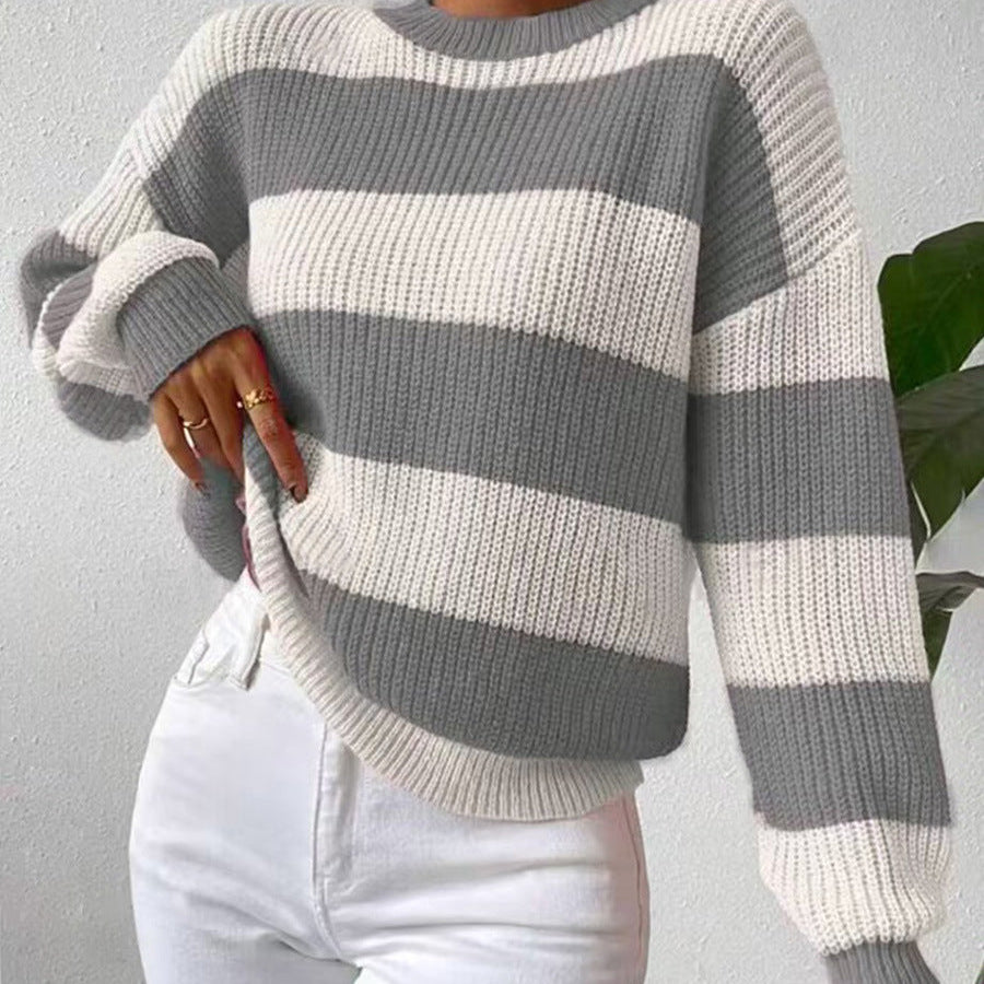 Maglione a Maniche Lunghe a Righe da Donna