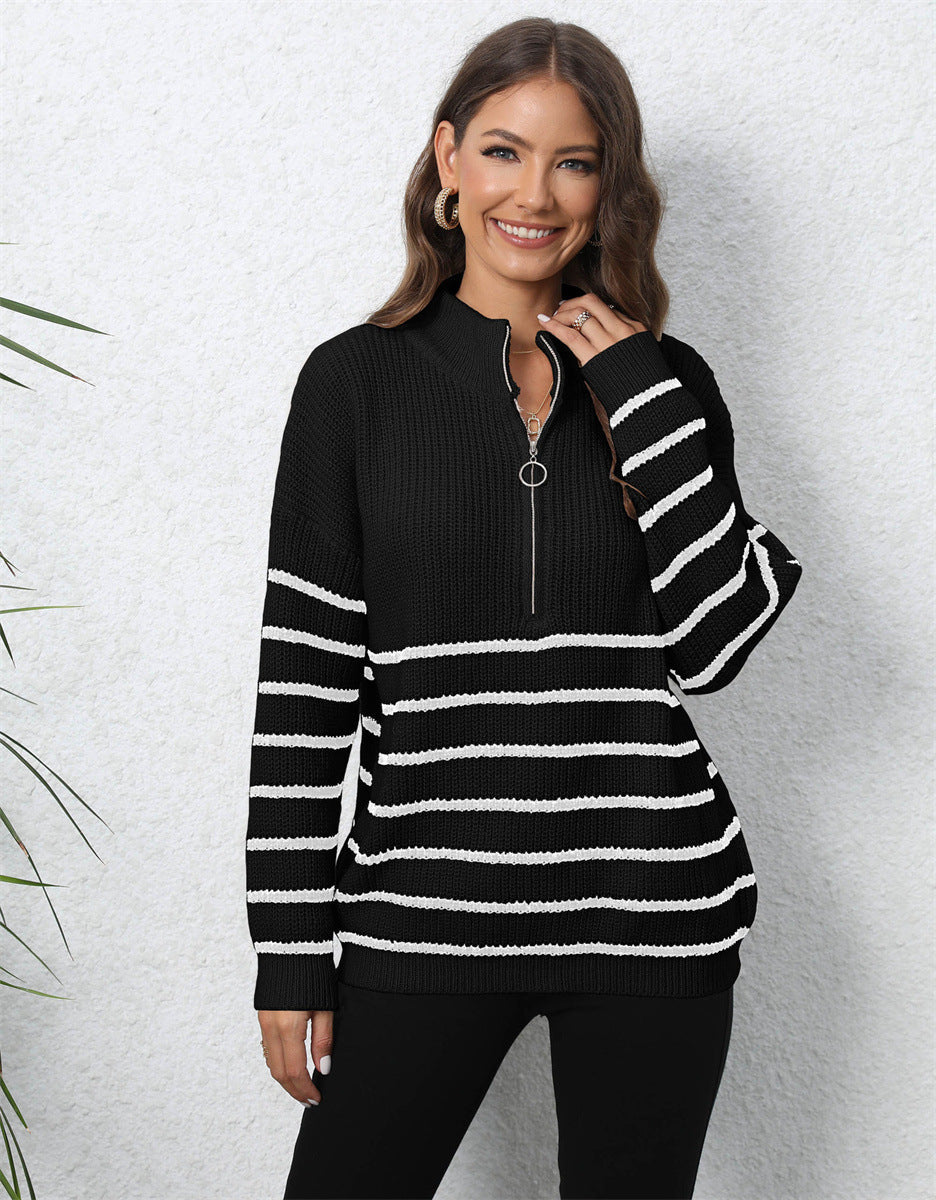 Maglione con Zip e Collo Alto a Maniche Lunghe