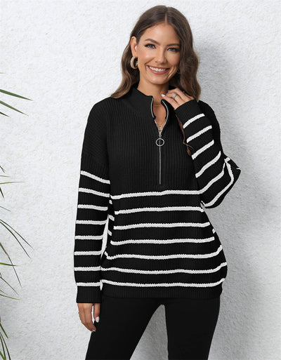 Maglione con Zip e Collo Alto a Maniche Lunghe