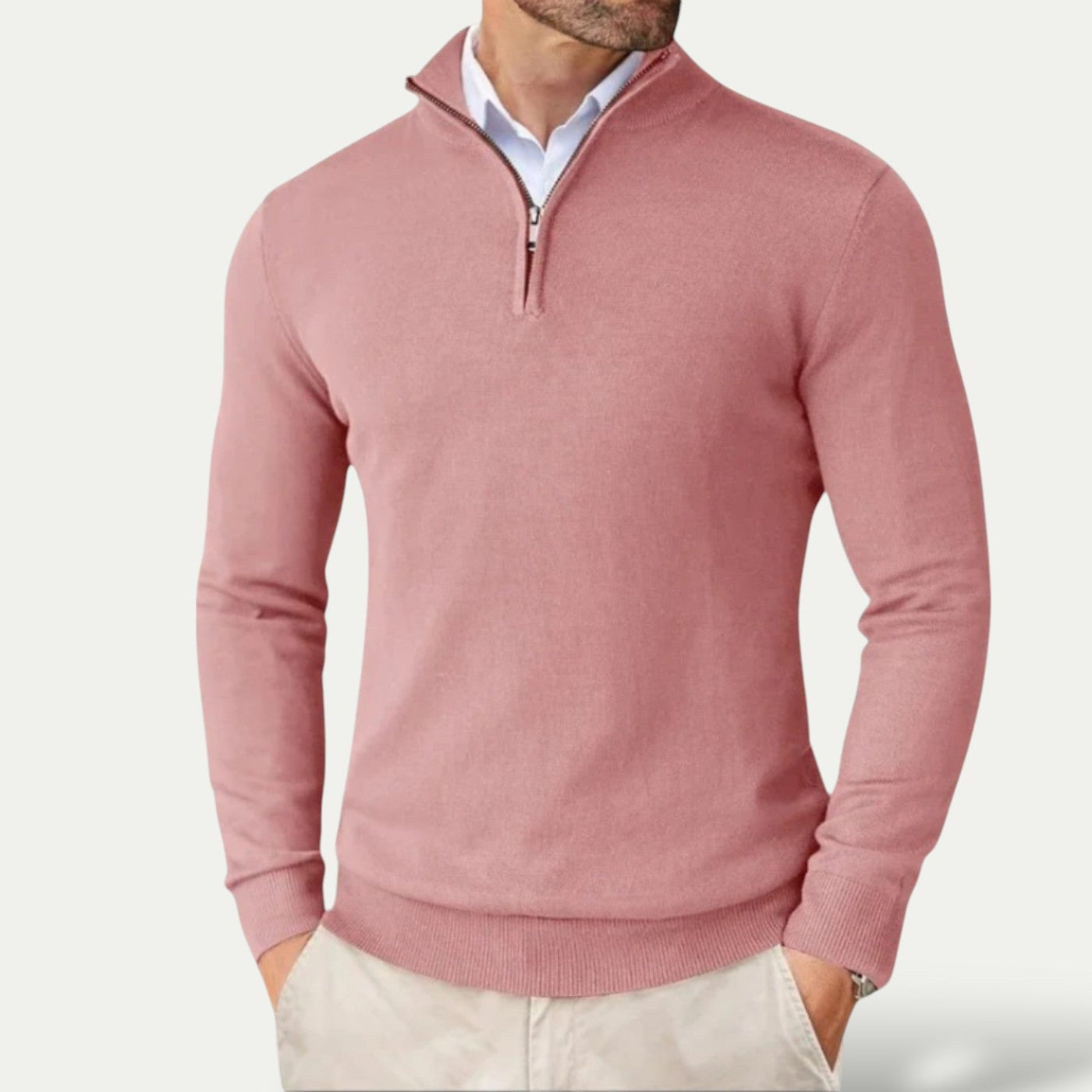 Maglione da uomo in cashmere con mezza zip e maniche lunghe