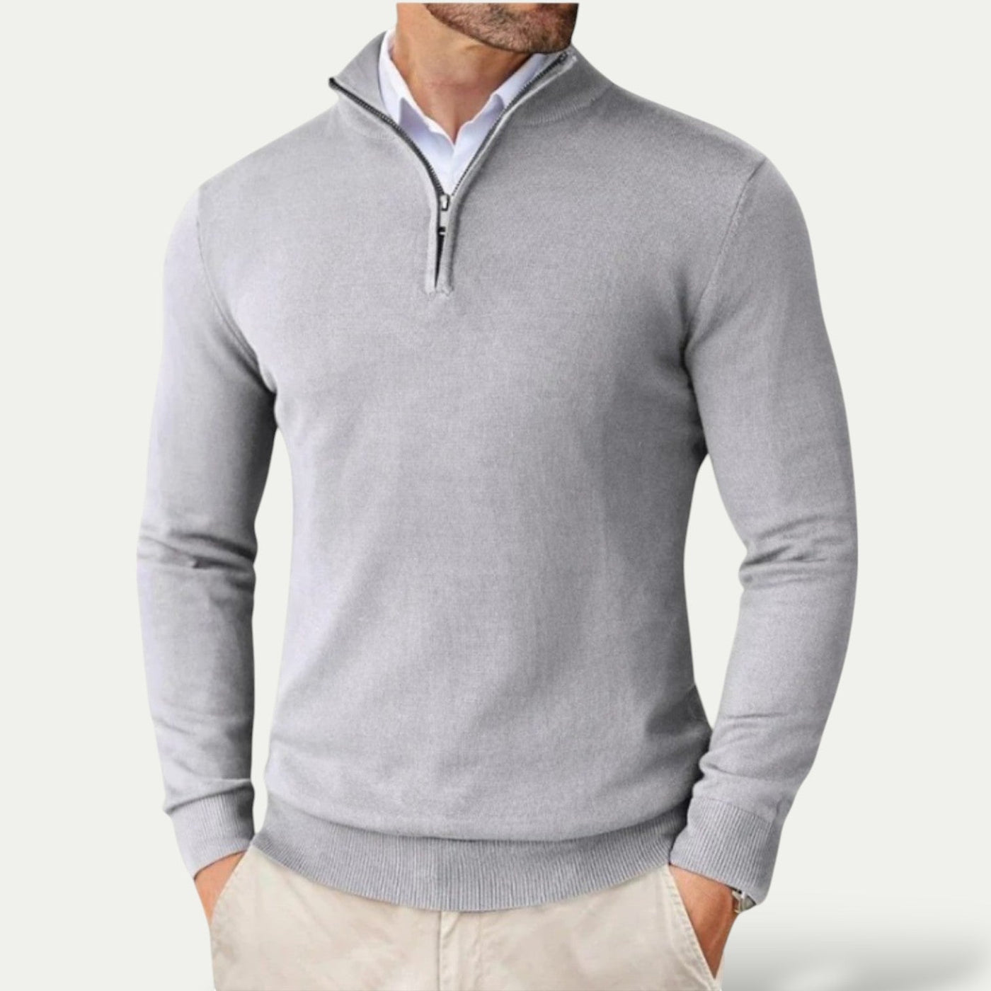 Maglione da uomo in cashmere con mezza zip e maniche lunghe