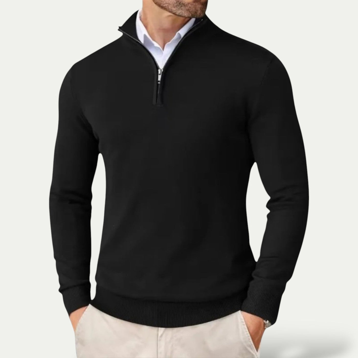 Maglione da uomo in cashmere con mezza zip e maniche lunghe