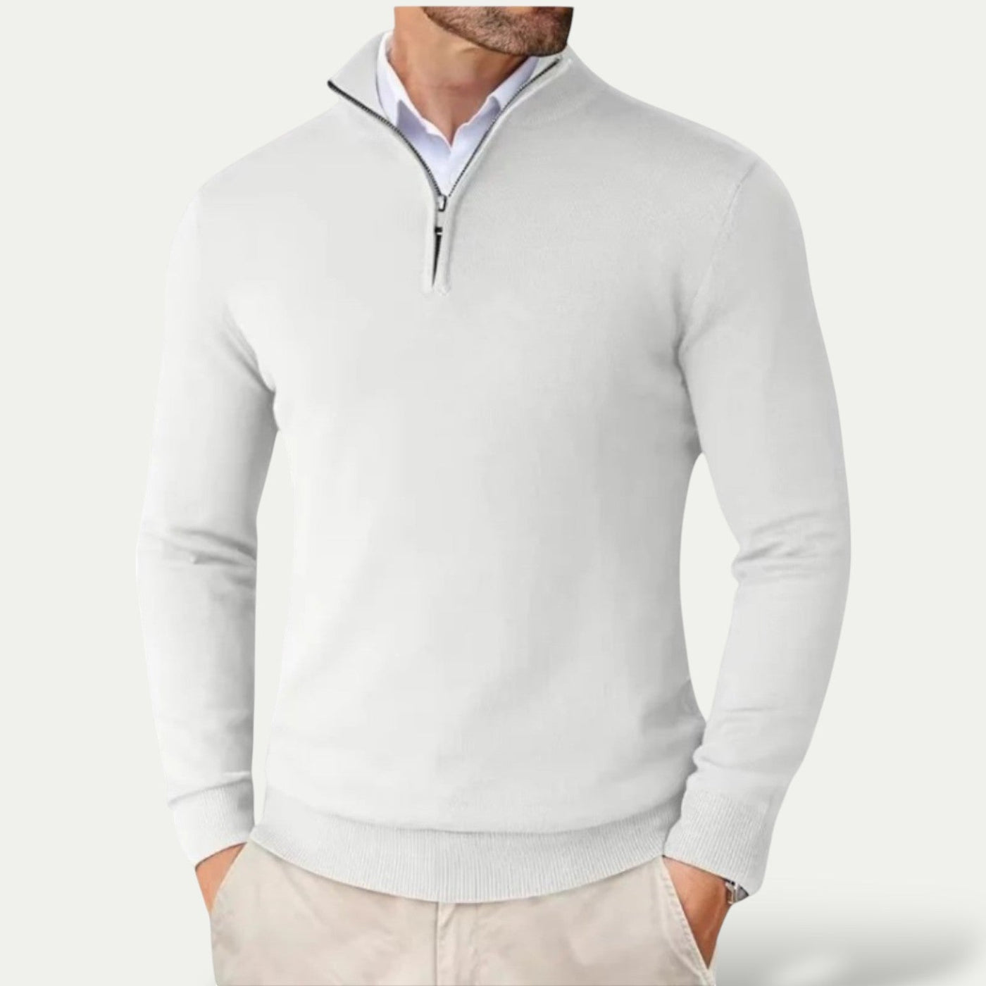 Maglione da uomo in cashmere con mezza zip e maniche lunghe