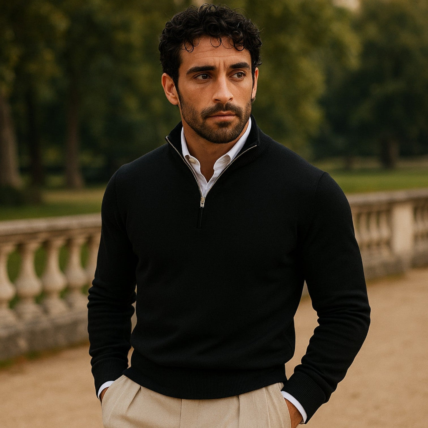 Maglione da uomo in cashmere con mezza zip e maniche lunghe